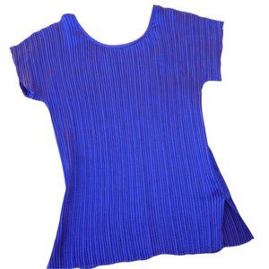 Jeanne Marc Vintage Hugging Crinkle Deep Purple Top Scoop Neck Short Sleeve USA